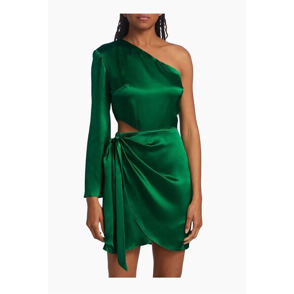 Amanda Uprichard Womens Dolores One-Shoulder Cut-Out Mini Dress Green Size XS - Picture 3 of 12